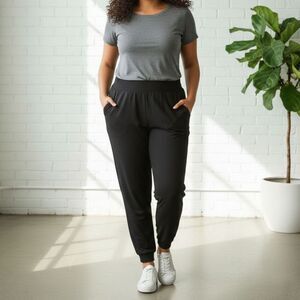 Oalka Women's Yoga Black High Waisted Pocket Pant Stretch Jogger Size XXL